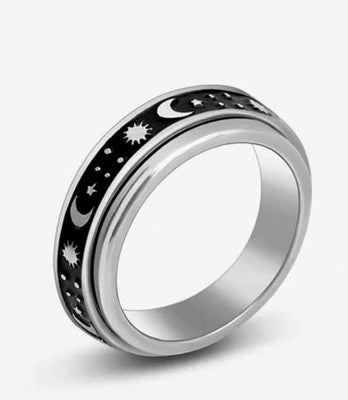 Anxiety Ring Fidget Spinner Ring Moon Star Stainless Steel Rotating