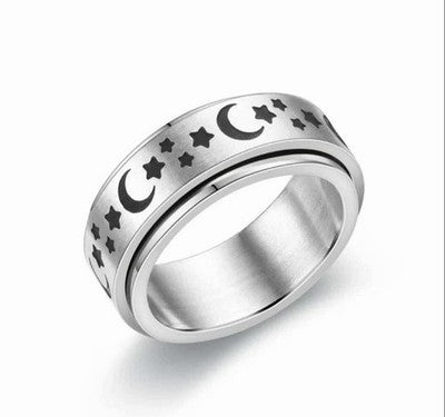 Anxiety Ring Fidget Spinner Ring Moon Star Stainless Steel Rotating