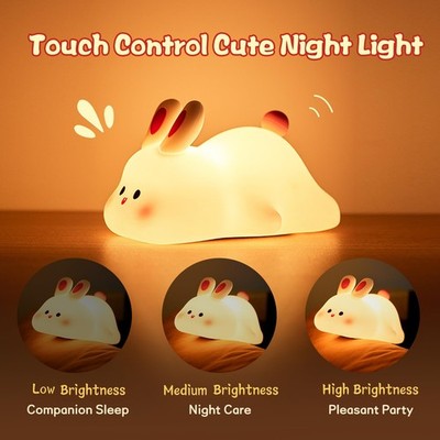 Silicone Rabbit Touch Night Light Cute Kids Bedroom Lamp