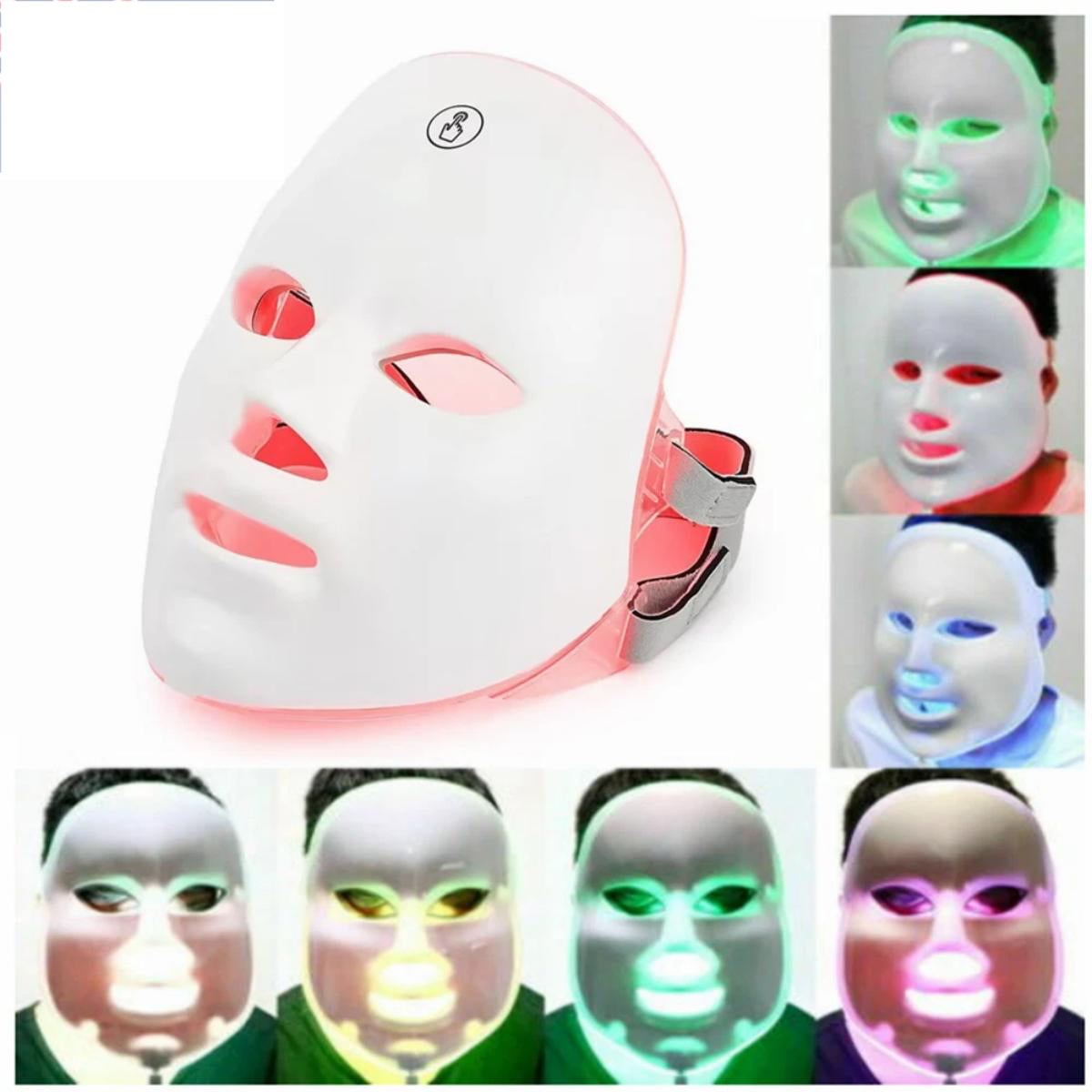 Portable 7 color LED face mask with adjustable straps for spa-quality home treatment
