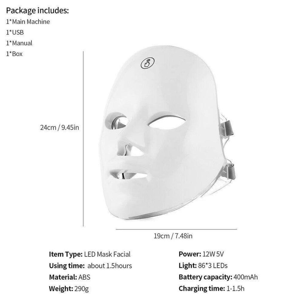 7 color LED light therapy mask in blue mode for acne and blemish care
