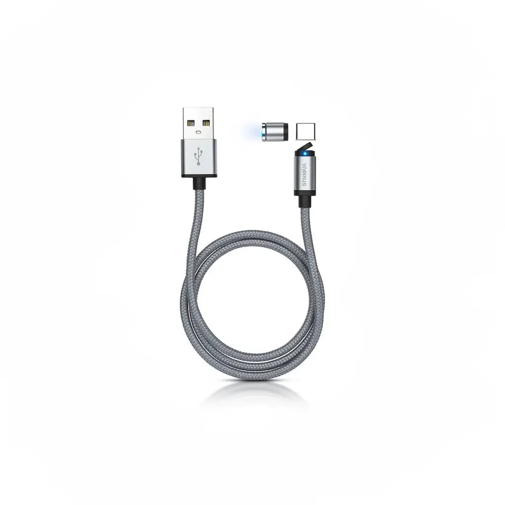 Magnetic LED charging cable with glowing connector and braided nylon cord