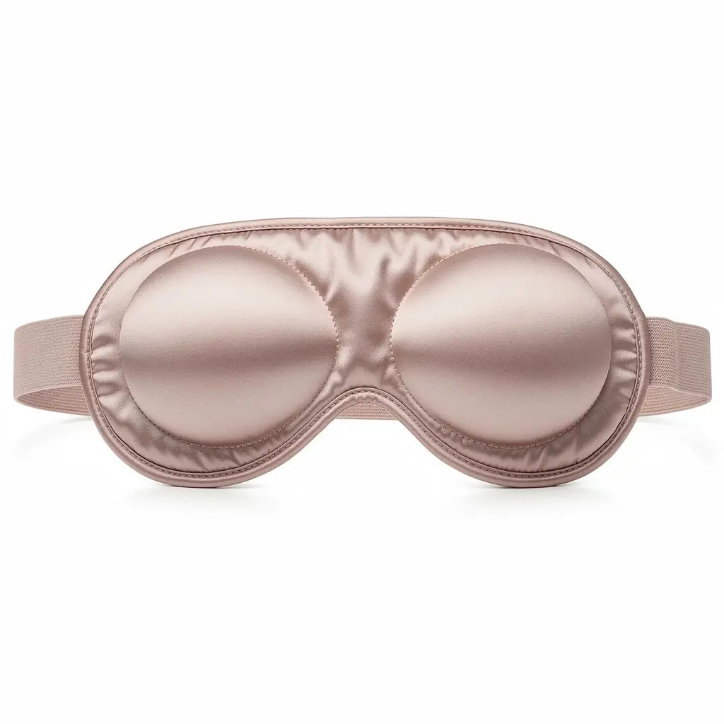 Black mulberry silk sleep eye mask on white bedding for restful beauty sleep